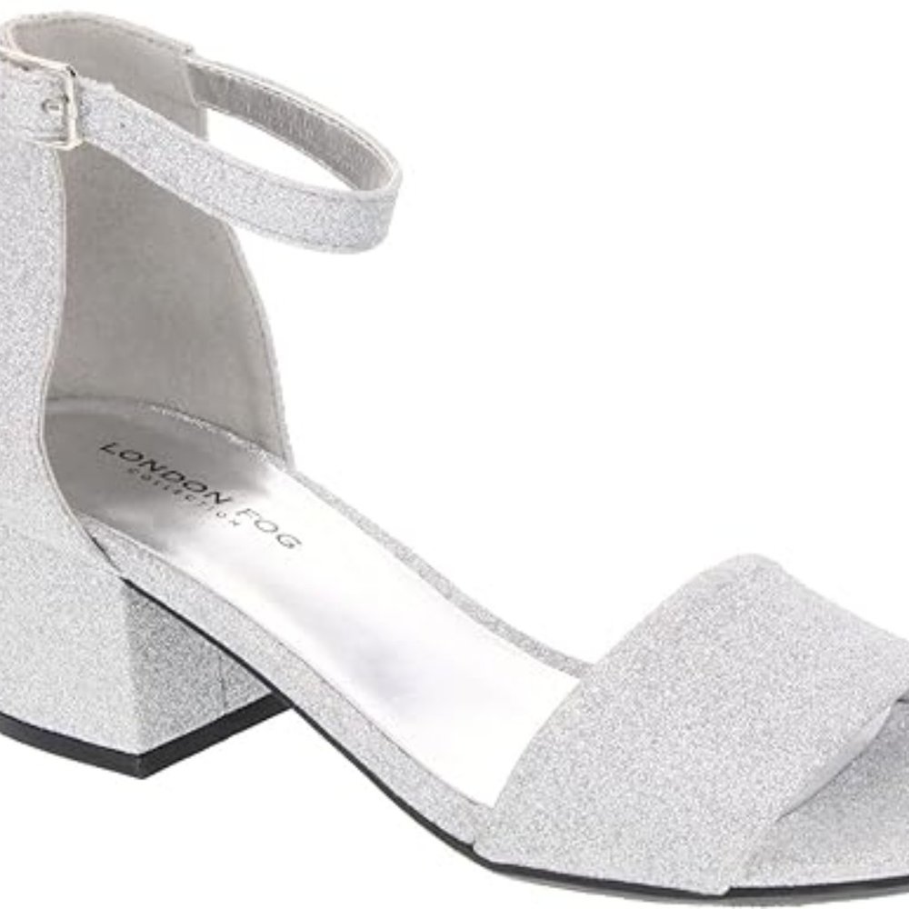 London Fog Silver Glitter Block Heel Sandals